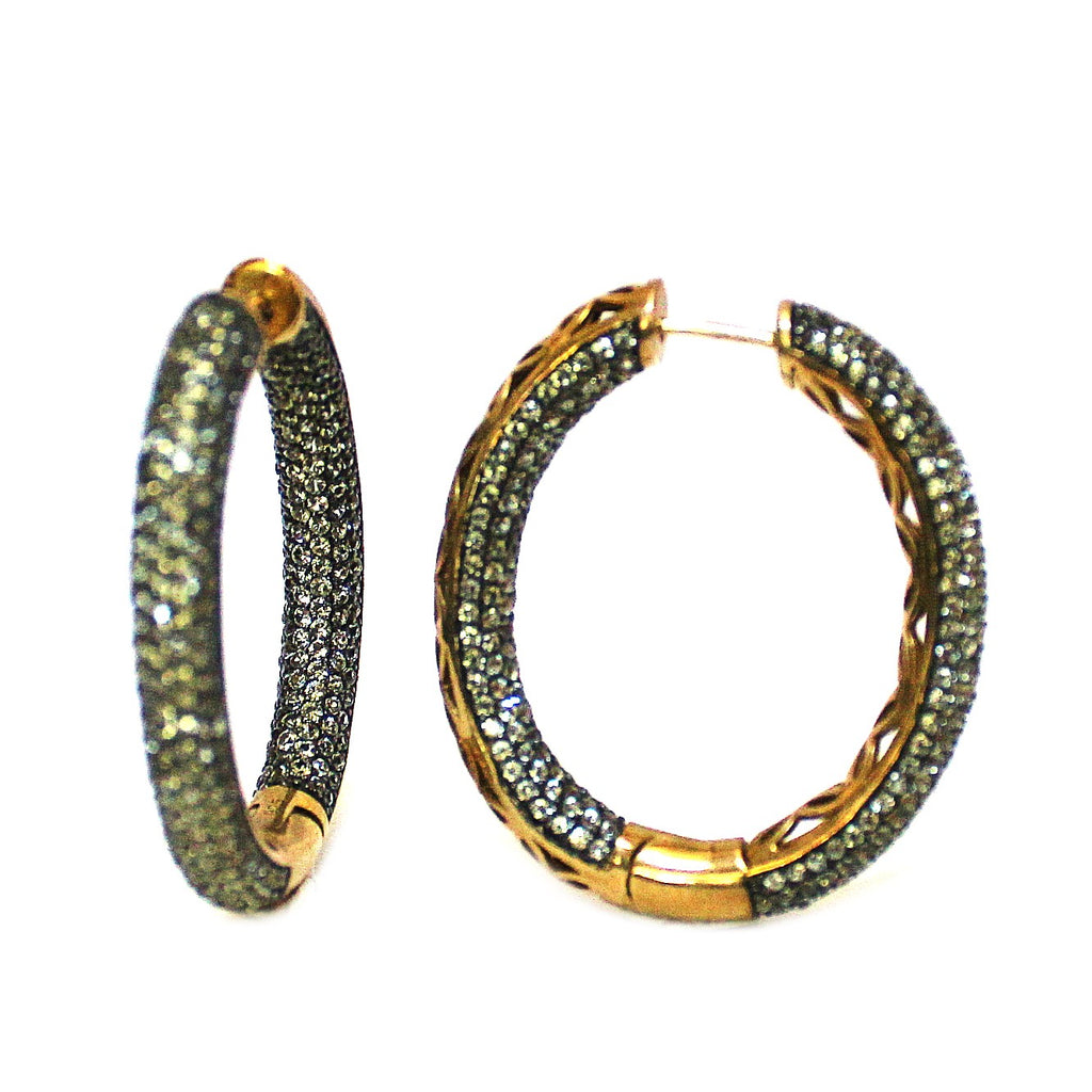 Elegant Natural Green Sapphire Pave Set Hoop Earrings