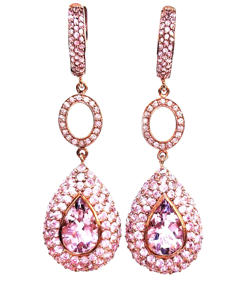 Lovely Pink Sapphire & Amethyst Dangle Teardrop Earrings