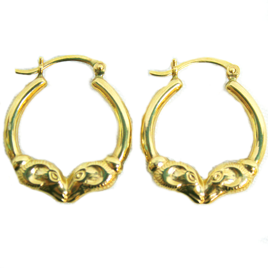 Classic 14k Yellow Gold Rams Head Hoop Earrings