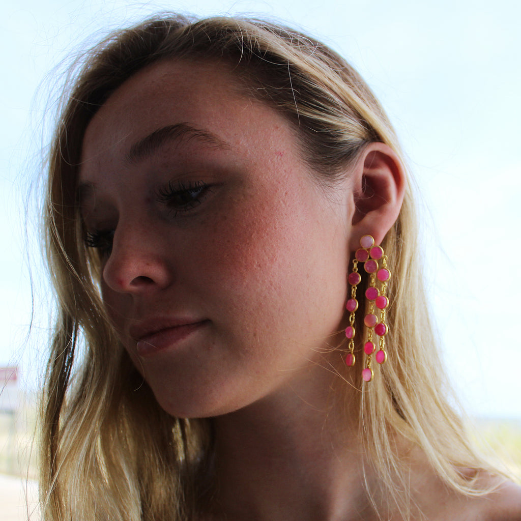 Natural Pink Quartz Druzy Chandelier Earrings