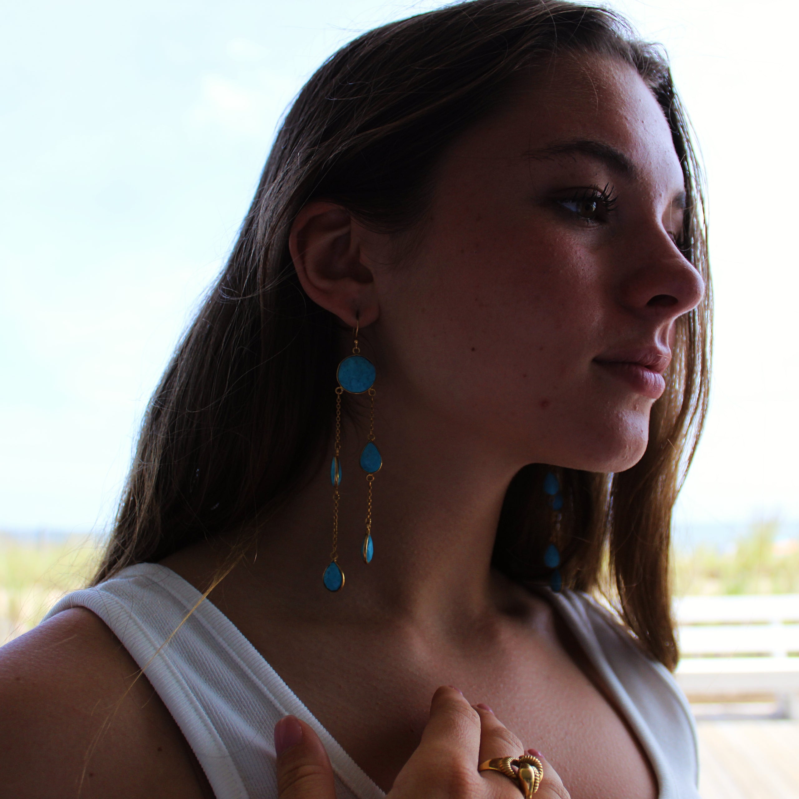 Modern Turquoise Chandelier Earrings