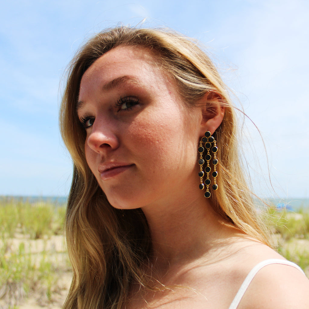 Natural Black Onyx Druzy Chandelier Earrings