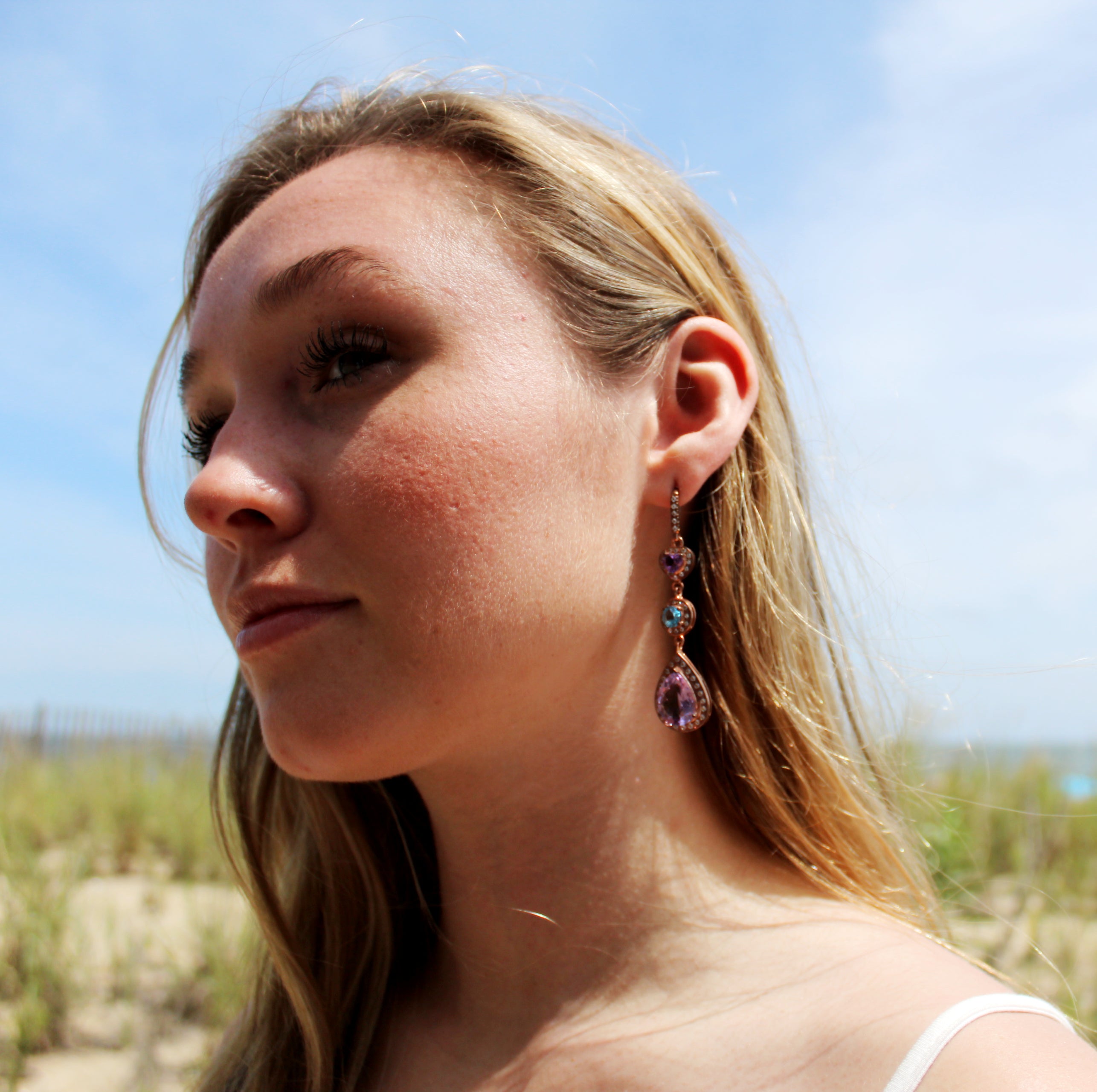 Elegant Amethyst, Blue Topaz & White Topaz Earrings
