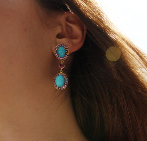 Stunning Turquoise & Pink Sapphire Earrings