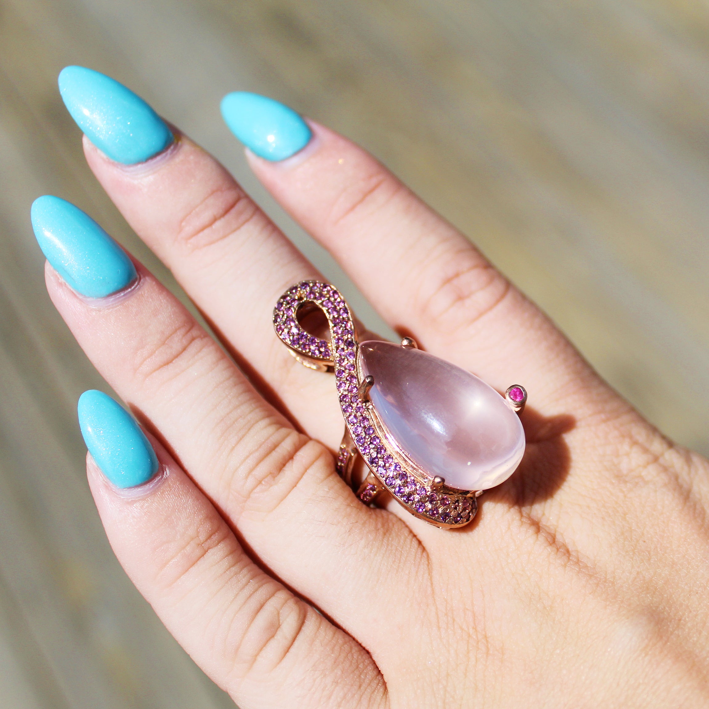 Contemporary Rose Quartz & Pink Garnet Ring