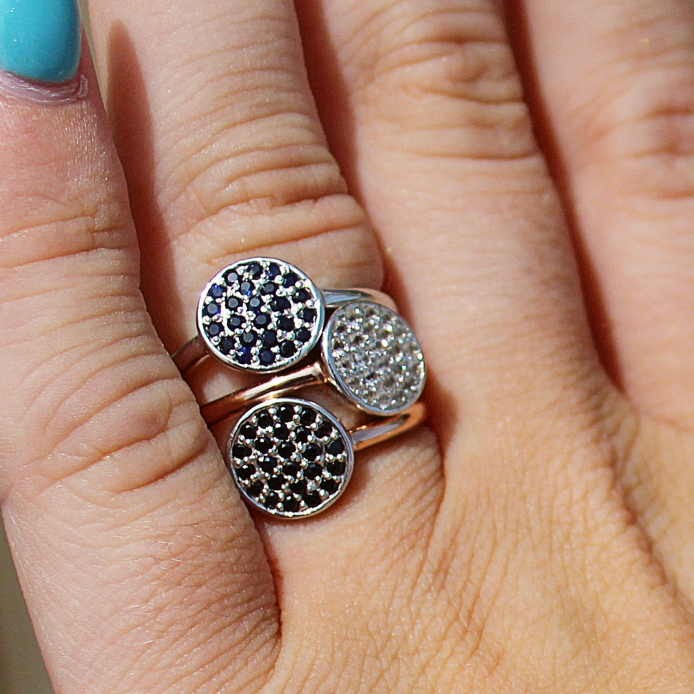 Modern Two-Tone White Topaz Disk Ring