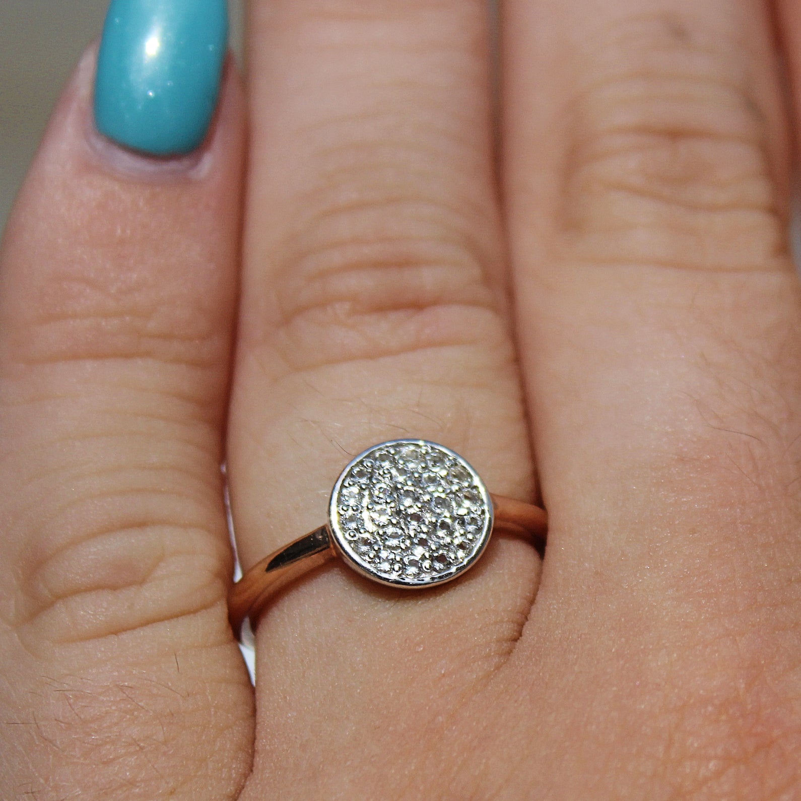 Modern Two-Tone White Topaz Disk Ring