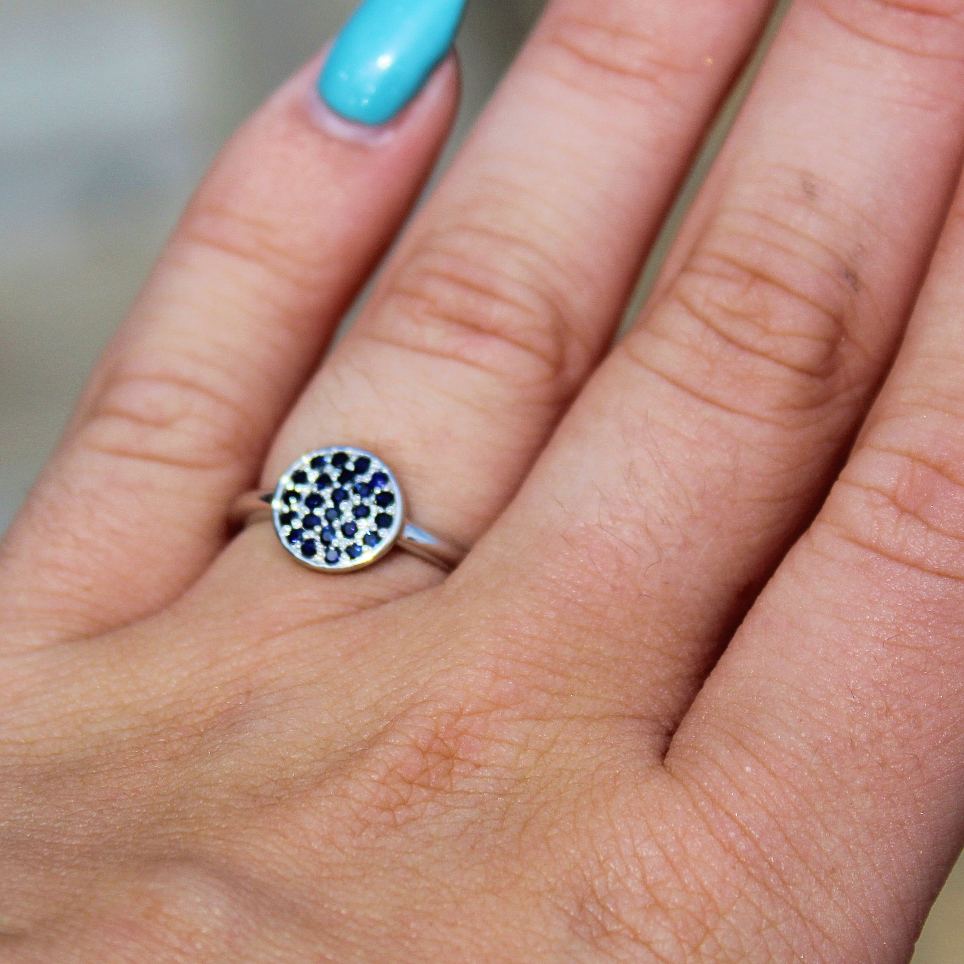 Modern Blue Sapphire Disk Ring