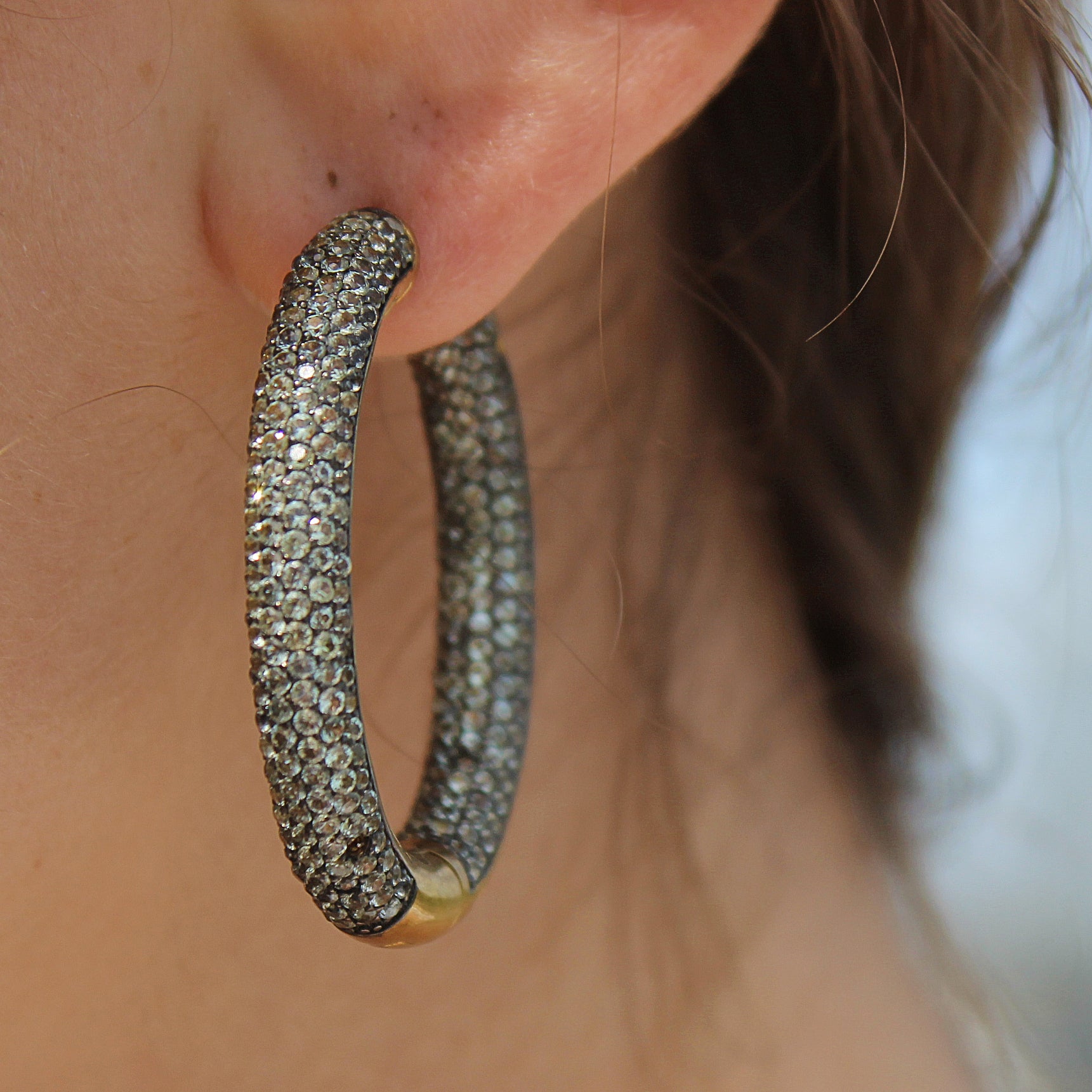 Elegant Natural Green Sapphire Pave Set Hoop Earrings