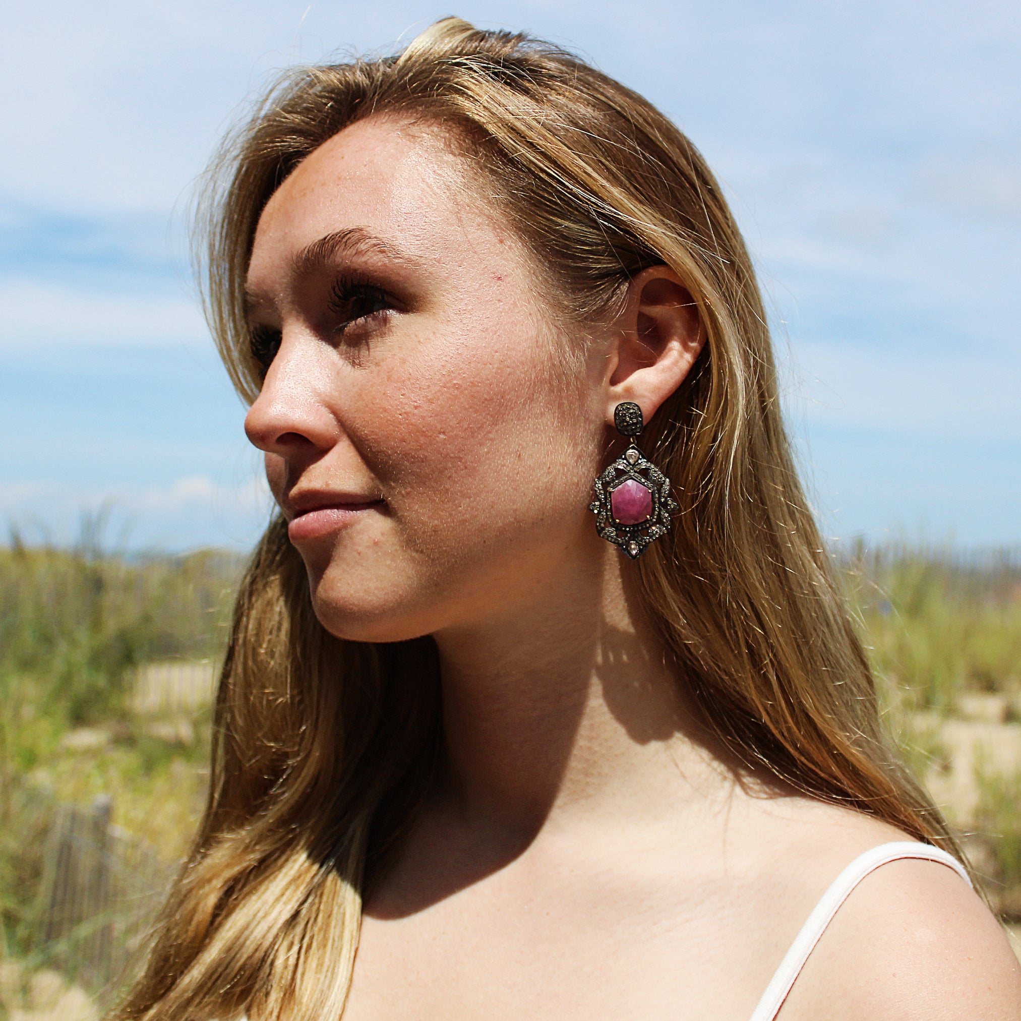 Victorian Style Inspired Ruby & Diamond Earrings