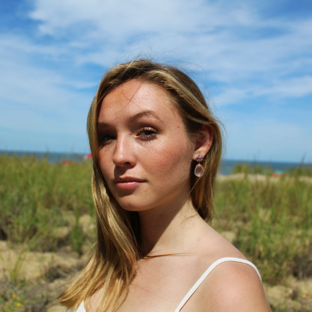 Contemporary Amethyst & Rose Quartz Drop Earrings