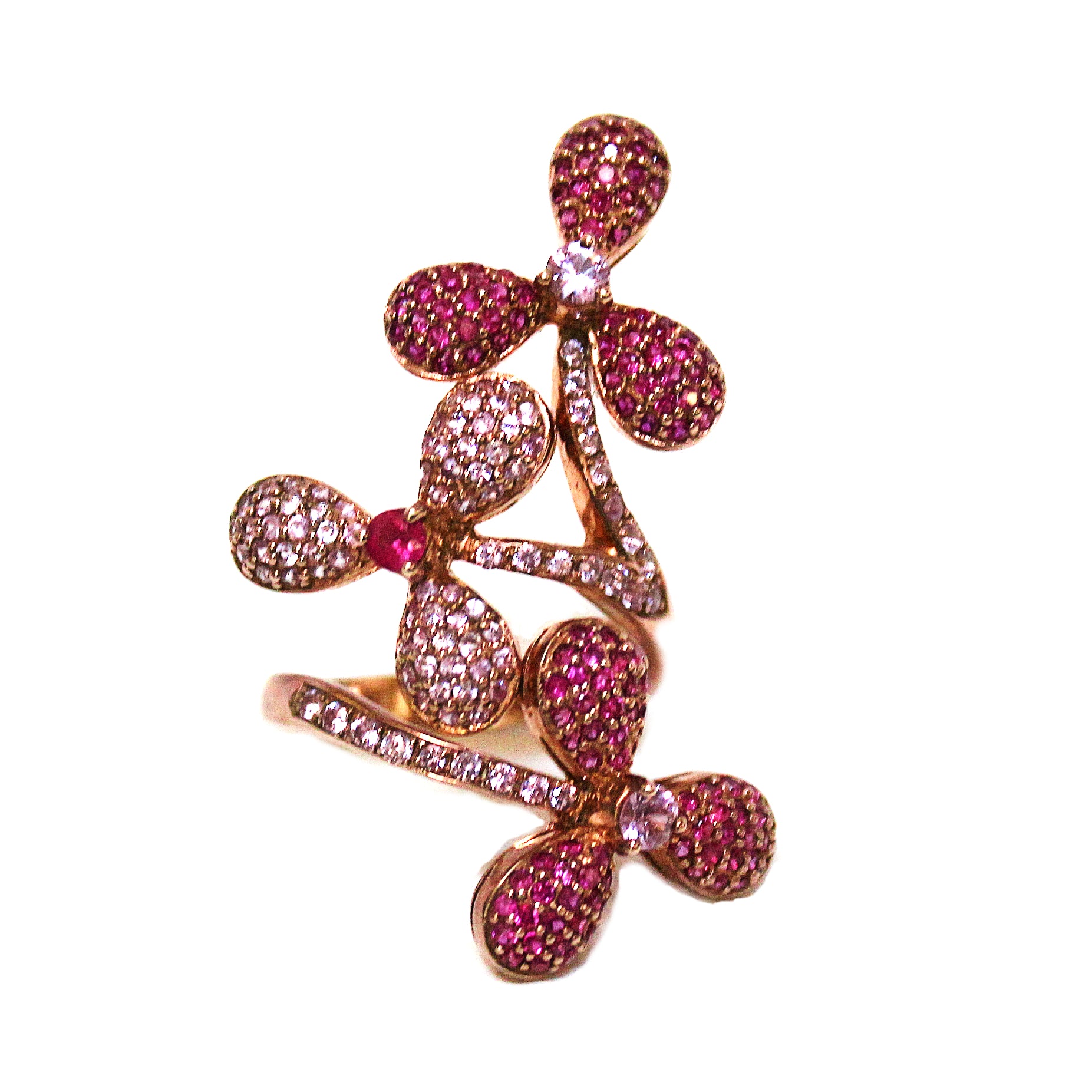 Whimsical Pave Set Ruby & Pink Sapphire Flower Ring