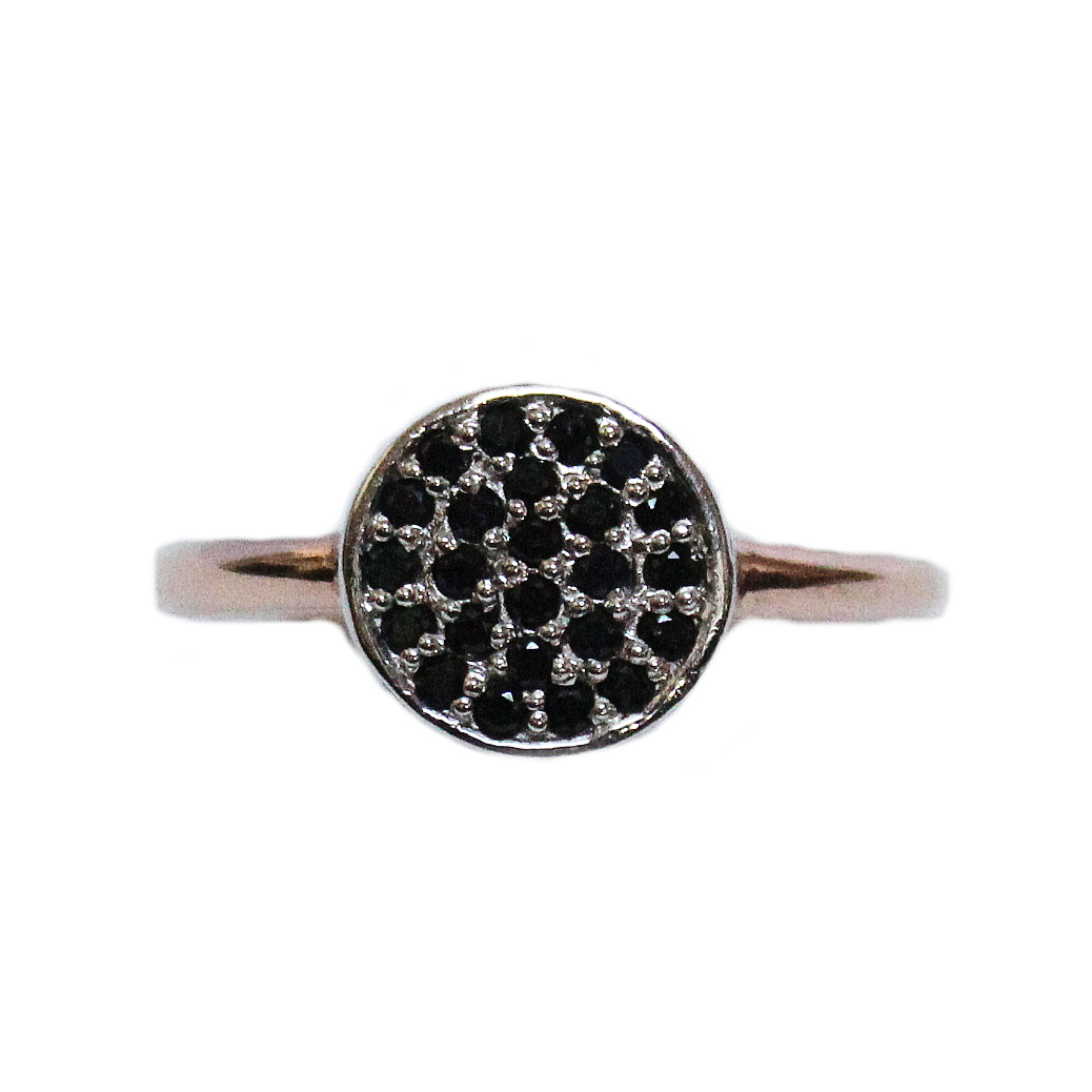 Modern Two-Tone Black Spinel Disk Ring