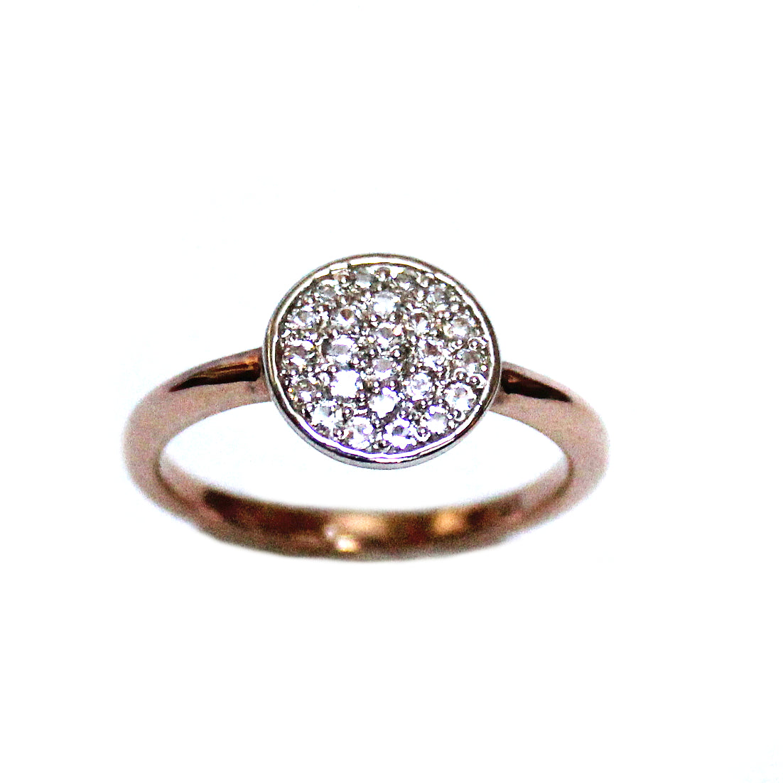 Modern Two-Tone White Topaz Disk Ring