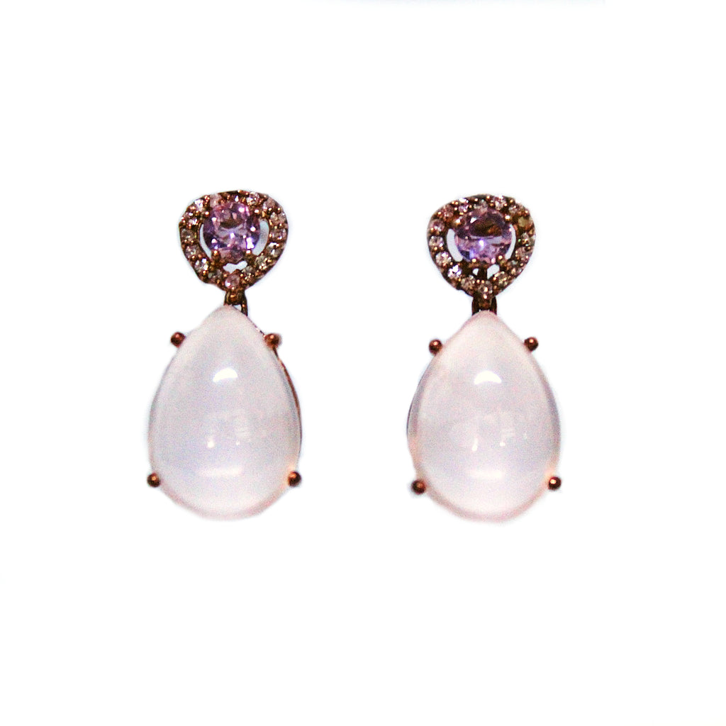 Contemporary Amethyst & Rose Quartz Drop Earrings