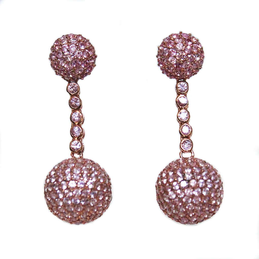 Unique Pink Sapphire Half Sphere Shaped & Hanging Ball Drop Earrings