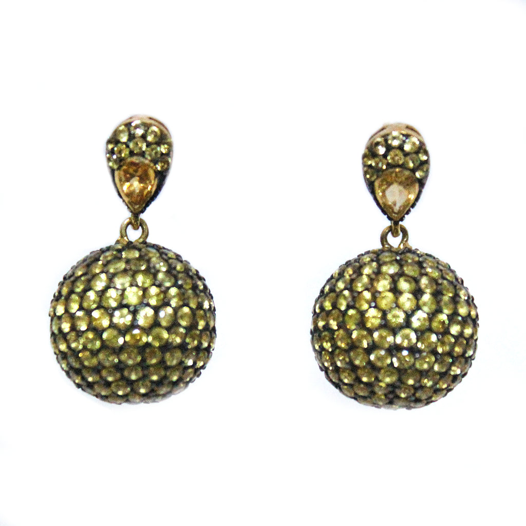 Unique Golden Sapphire Half Sphere Shaped & Hanging Ball Drop Earrings