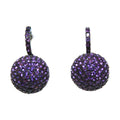 Amethyst Pave Ball Drop Hoop Earrings