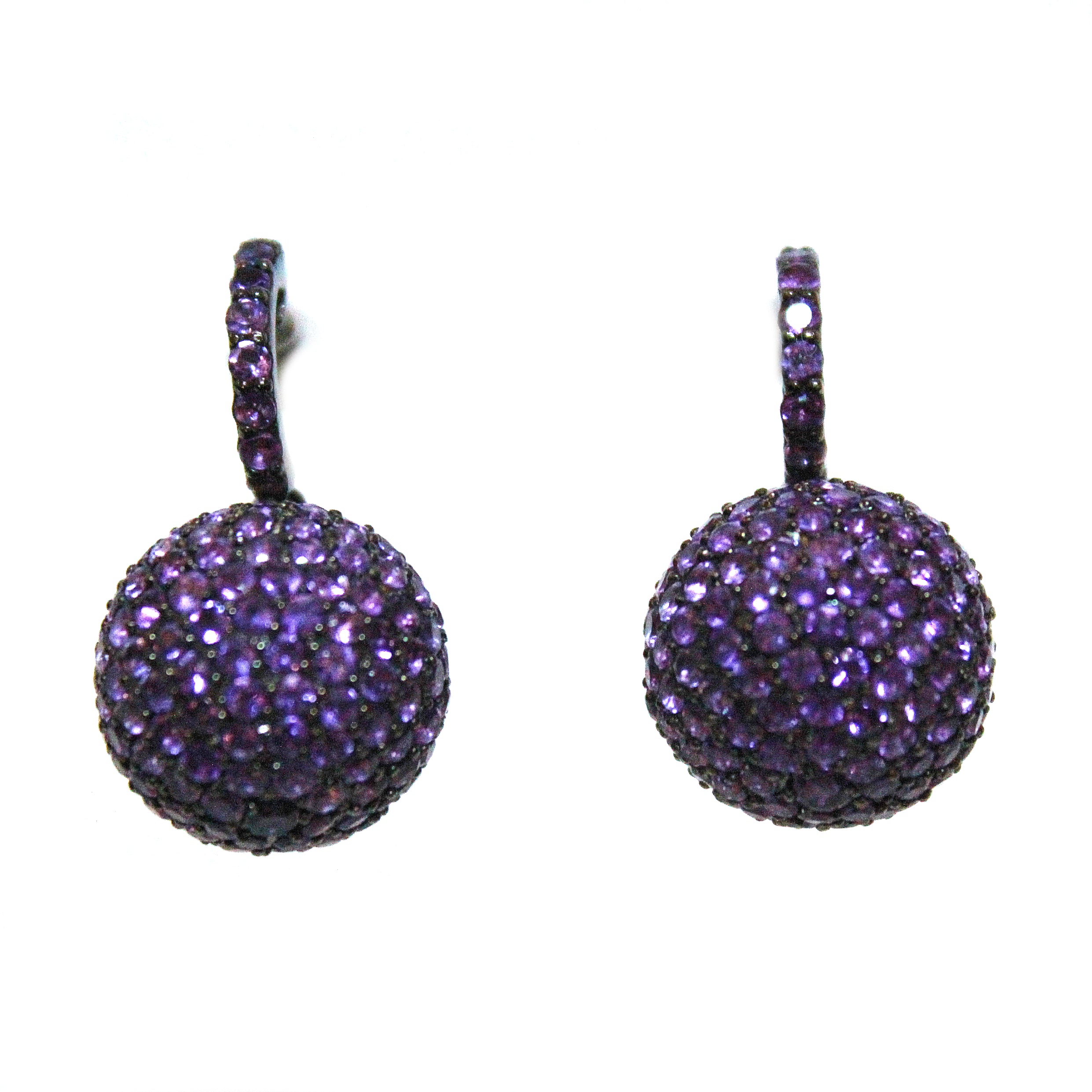 Amethyst Pave Ball Drop Hoop Earrings