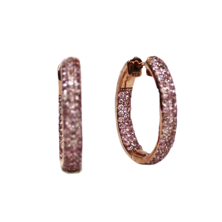 Small Pave Pink Sapphire "Huggie" Style Hoop Earrings