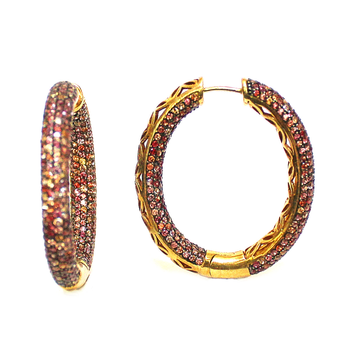 Unique Natural Sapphire Multi-Color Pave Set Hoop Earrings