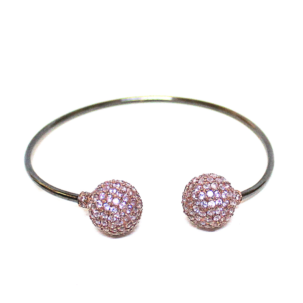 Pink Sapphire Pave Ball Open Cuff Bracelet