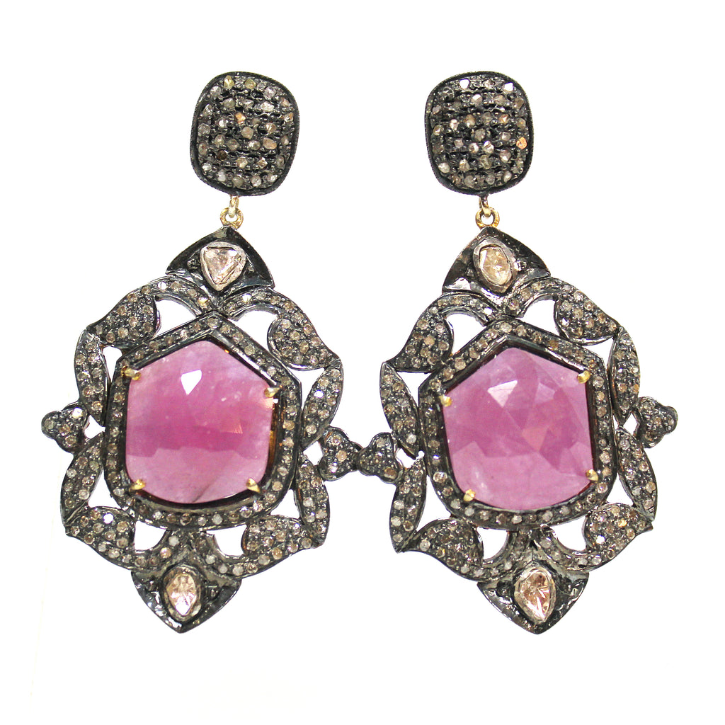 Victorian Style Inspired Ruby & Diamond Earrings