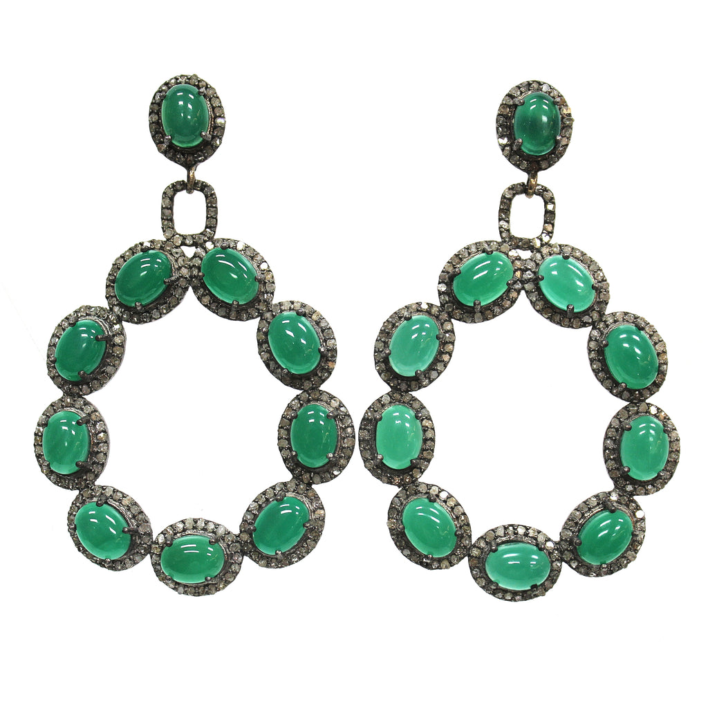 Mid-Century Modern Green Onyx & Diamond Earrings