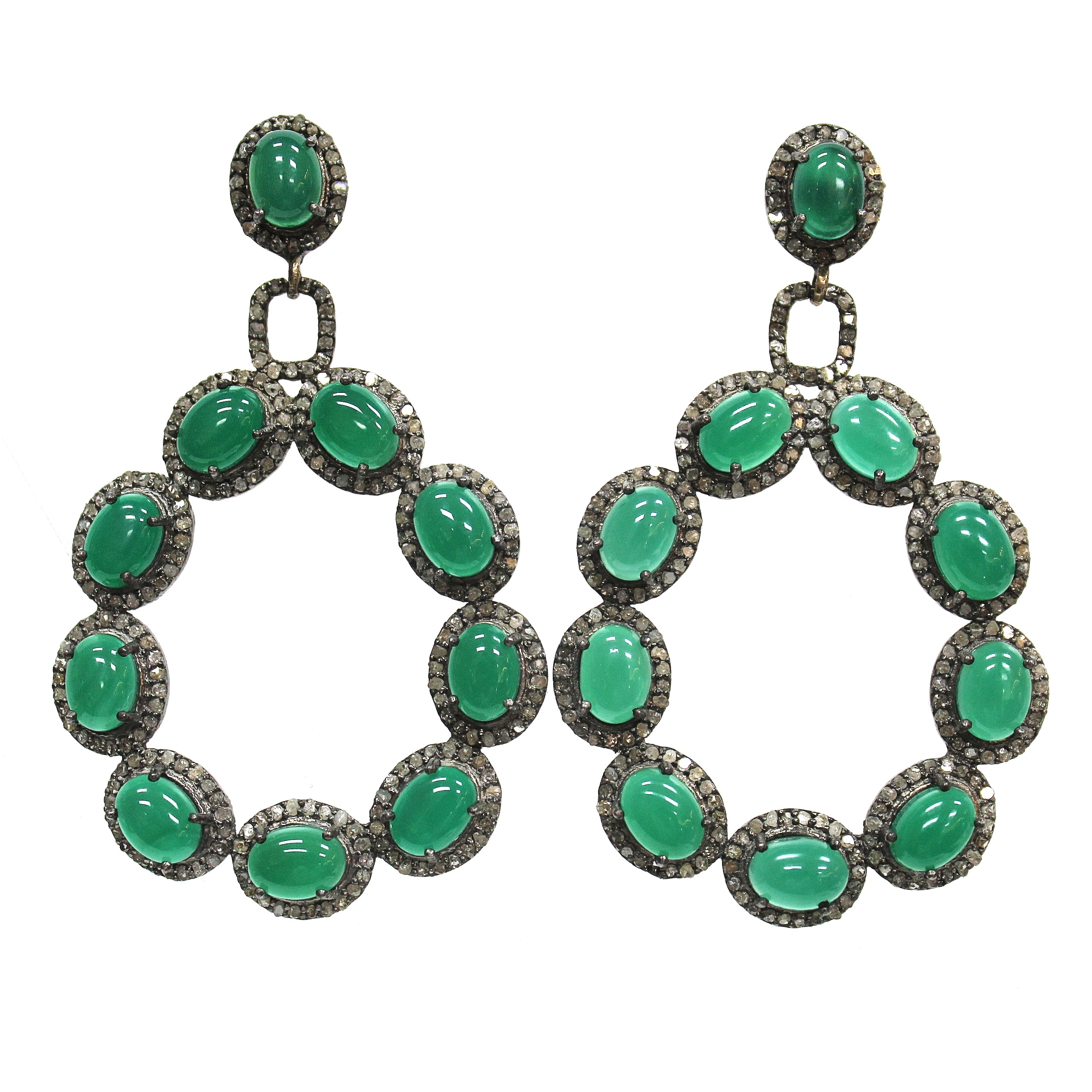 Mid-Century Modern Green Onyx & Diamond Earrings