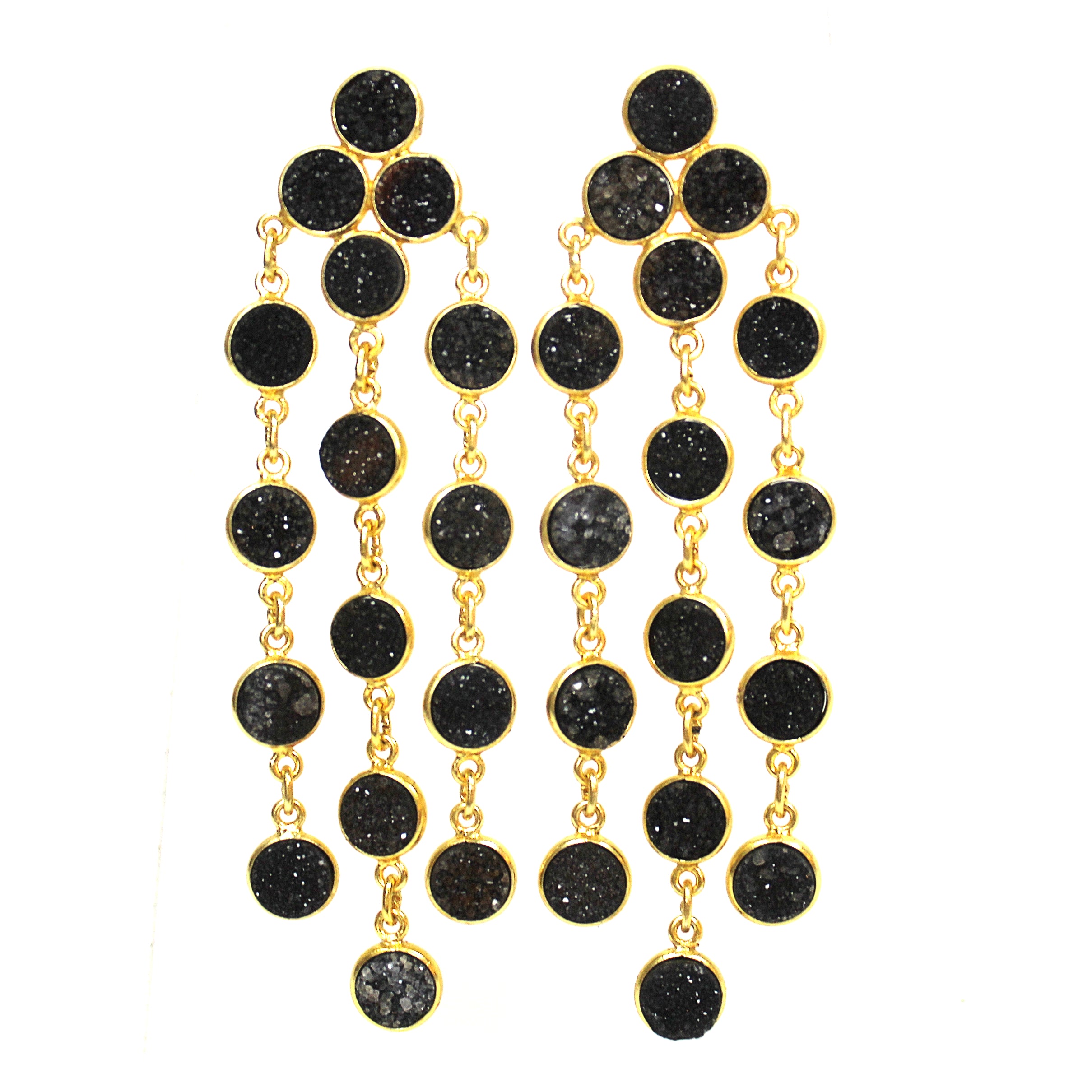 Natural Black Onyx Druzy Chandelier Earrings