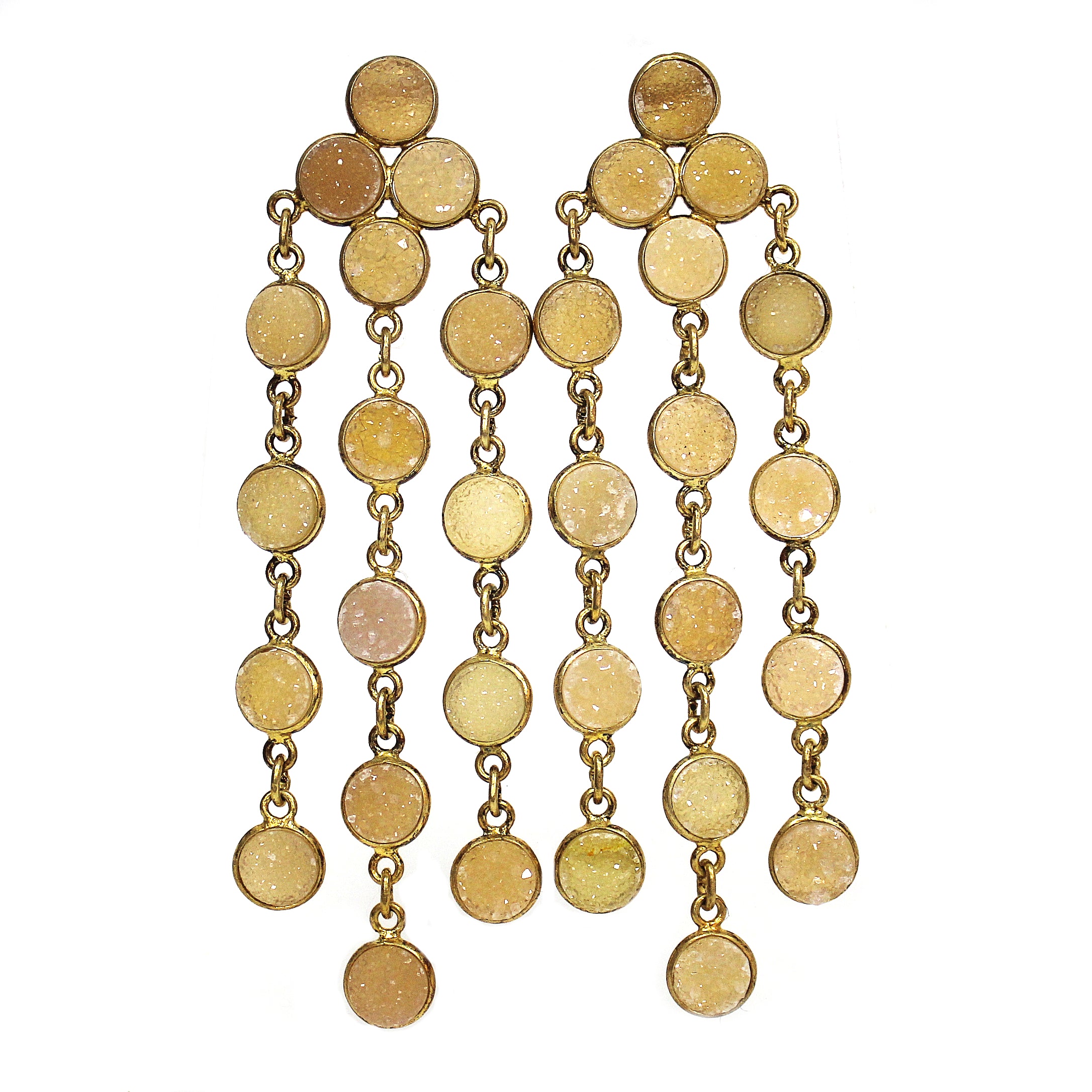 Natural Champagne Quartz Druzy Chandelier Earrings