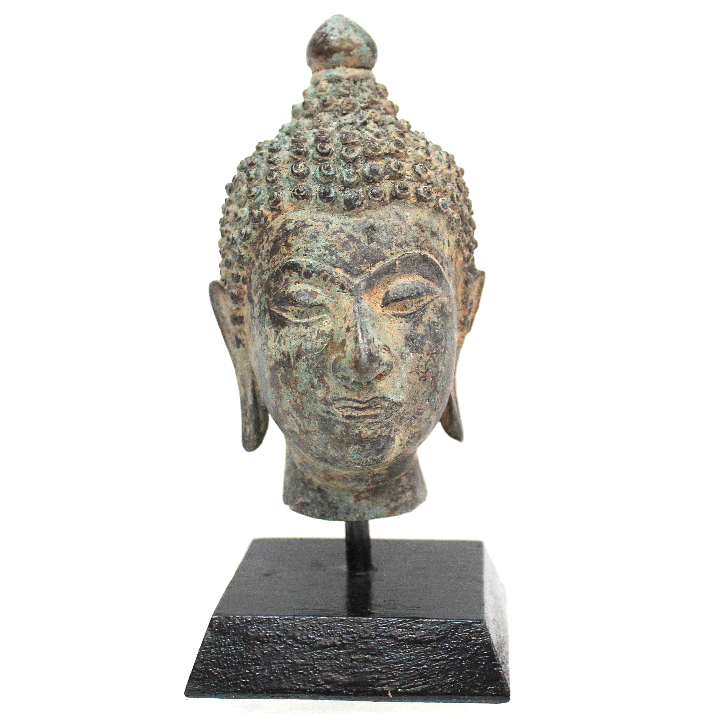 Southeast Antique Style Bronze Buddha Head On Stand