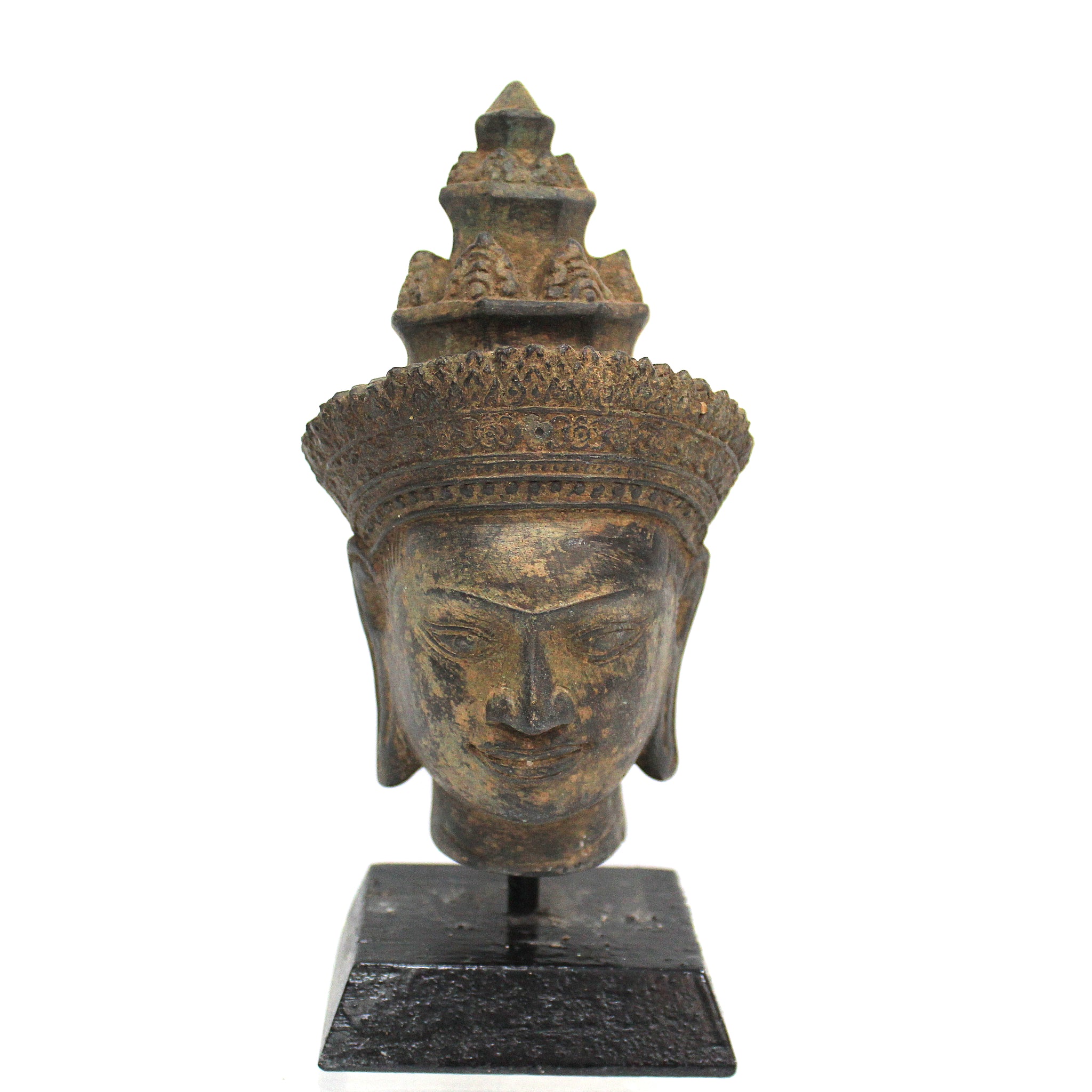 Southeast Antique Style Bronze Buddha Head On Stand