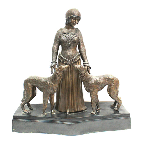 Flapper With Her Dogs Bronze Statue