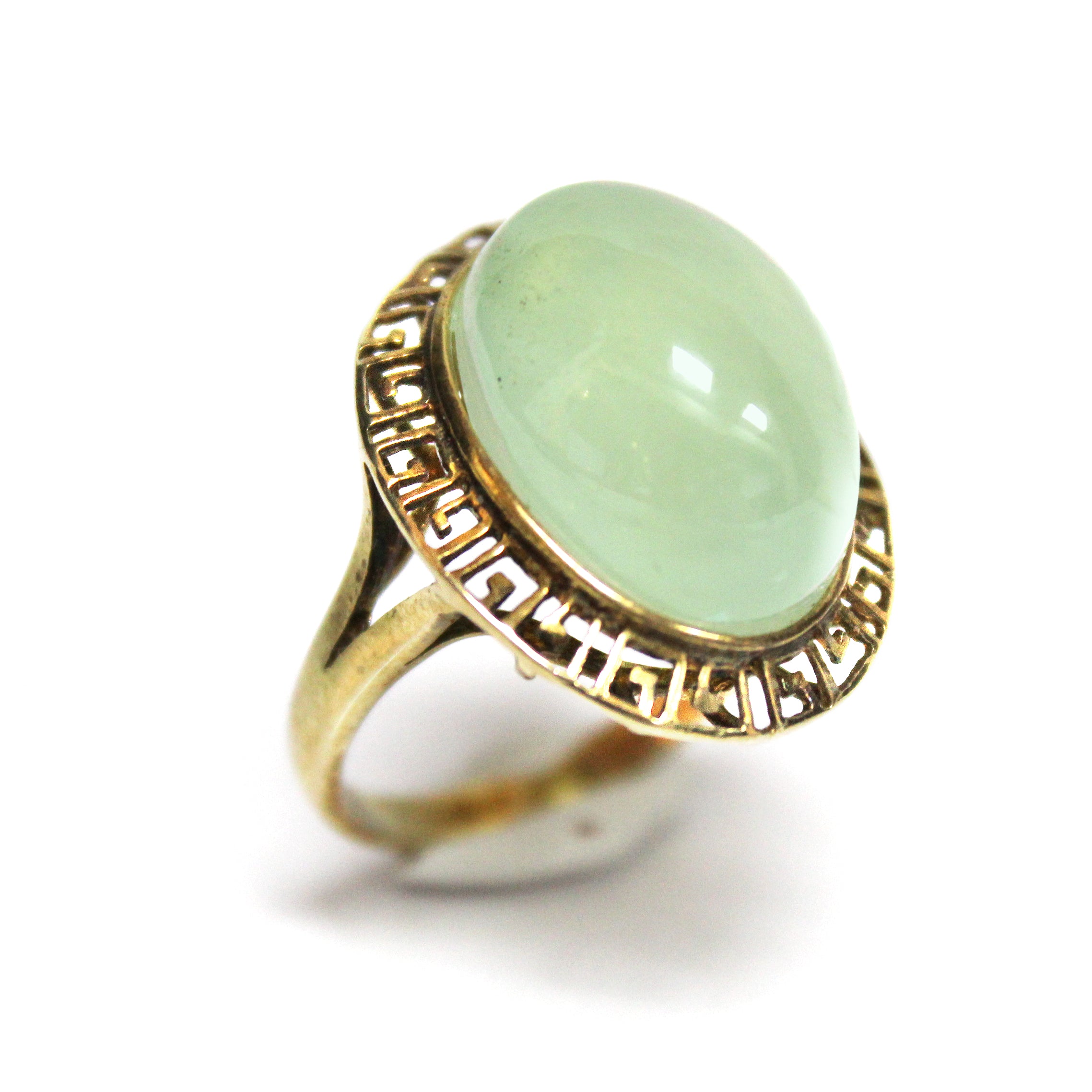 Contemporary Greek Key Design Prehnite Ring