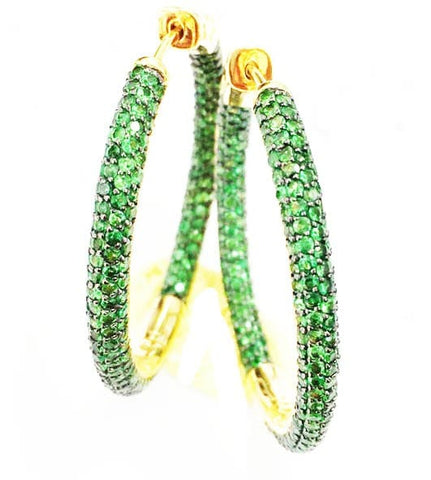 Classic Emerald Green Tsavorite Pave Hoop Earrings