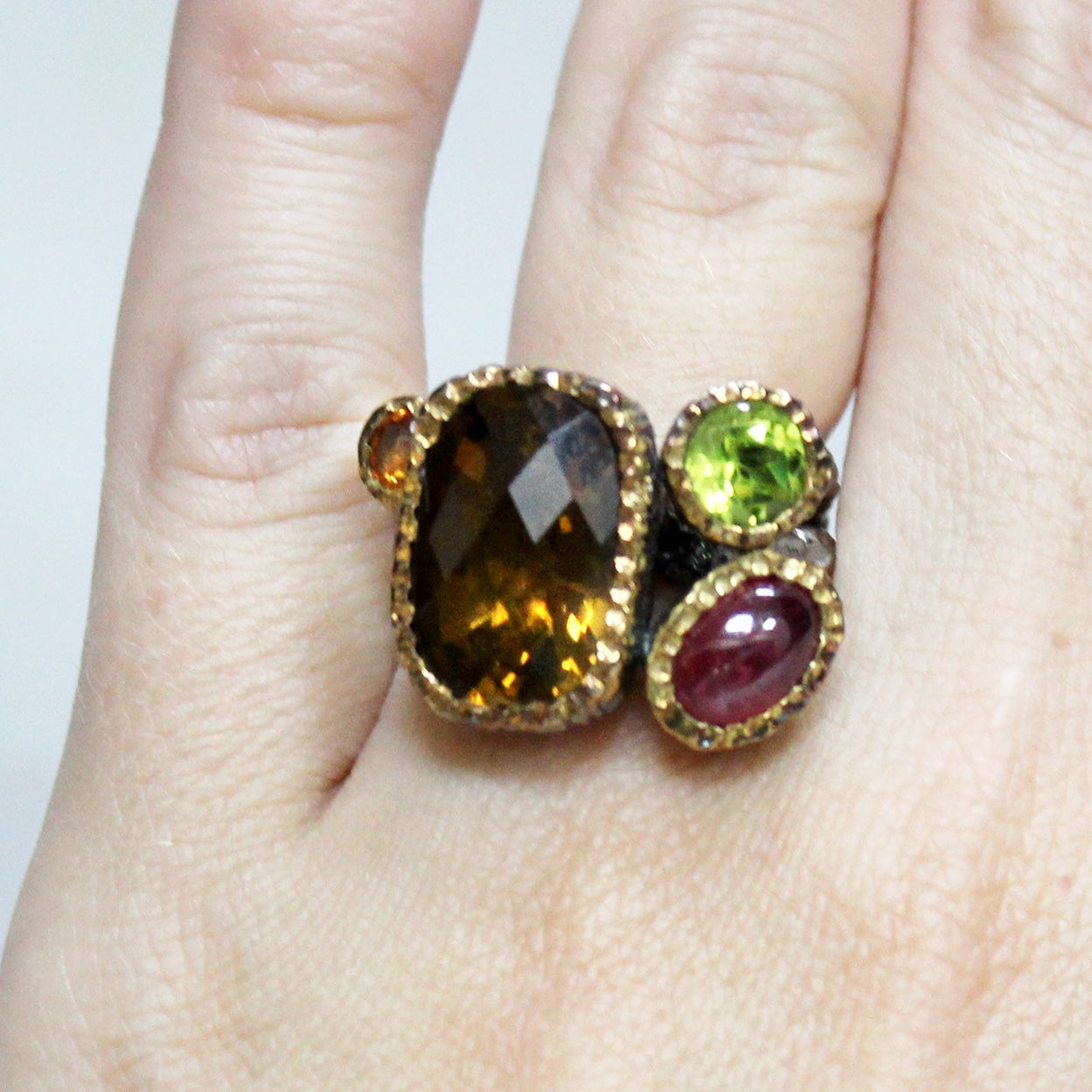 Unique Modern Multi-Gemstone Ring