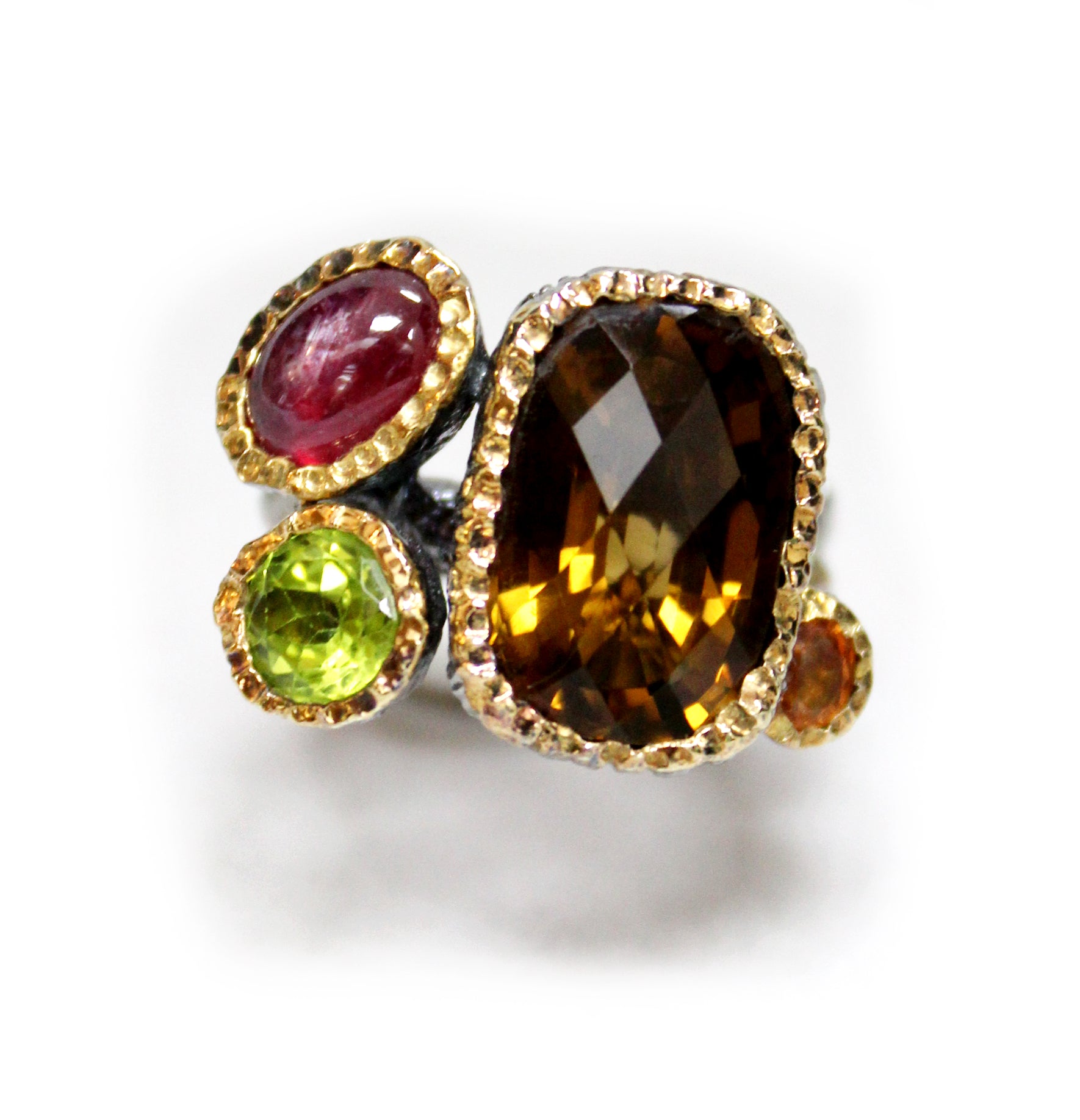 Unique Modern Multi-Gemstone Ring
