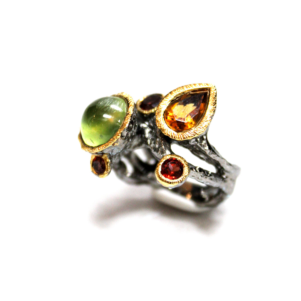 Unique Modern Multi-Gemstone Ring