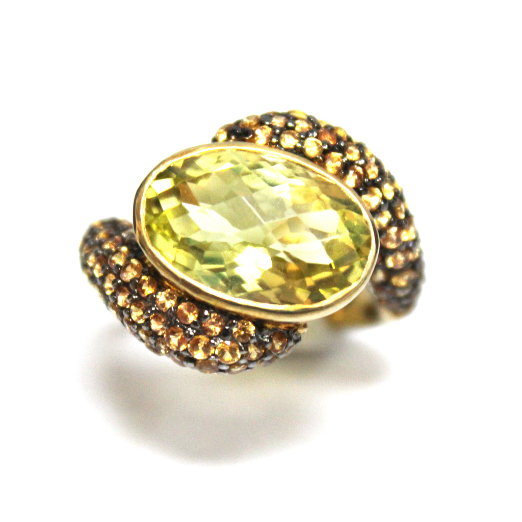 Elegant Lemon Quartz & Orange Sapphire Ring