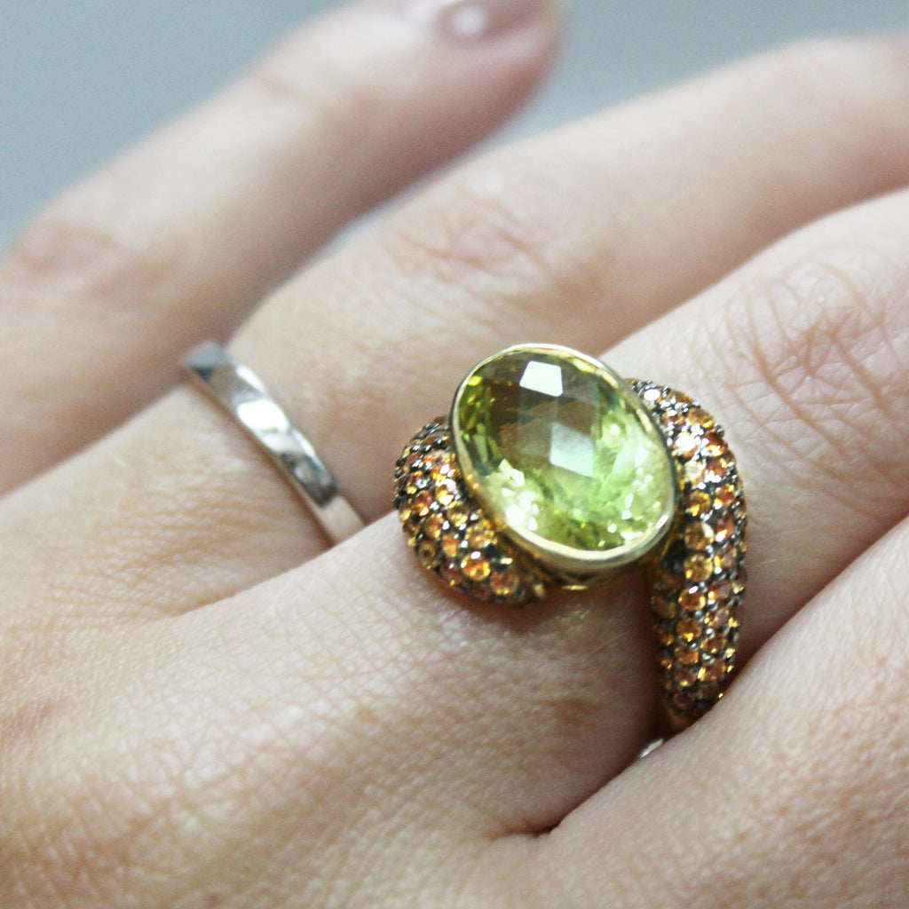 Elegant Lemon Quartz & Orange Sapphire Ring