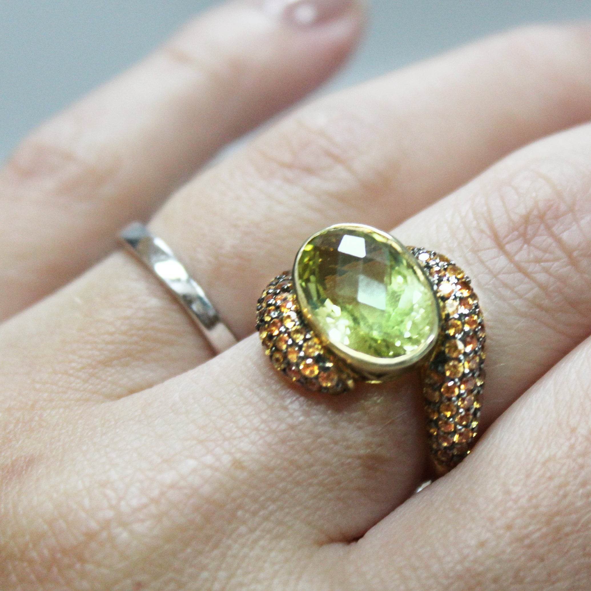 Elegant Lemon Quartz & Orange Sapphire Ring