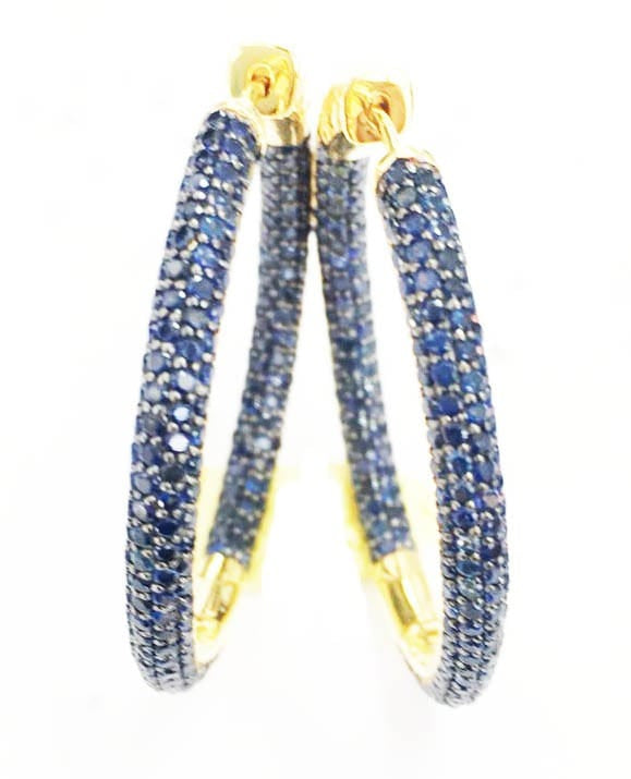 Classic Blue Sapphire Pave Hoop Earrings