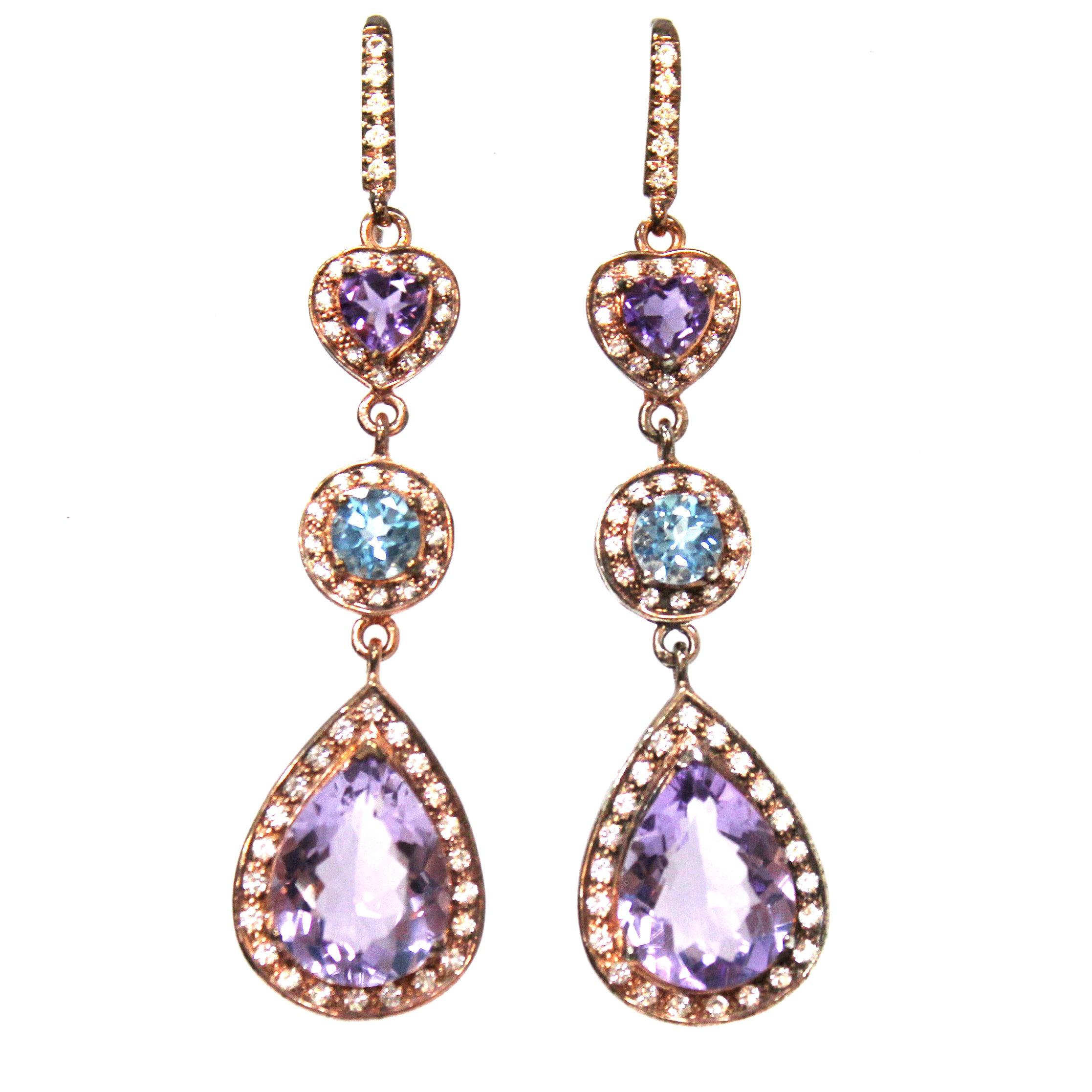 Elegant Amethyst, Blue Topaz & White Topaz Earrings