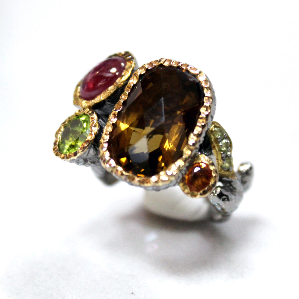 Unique Modern Multi-Gemstone Ring
